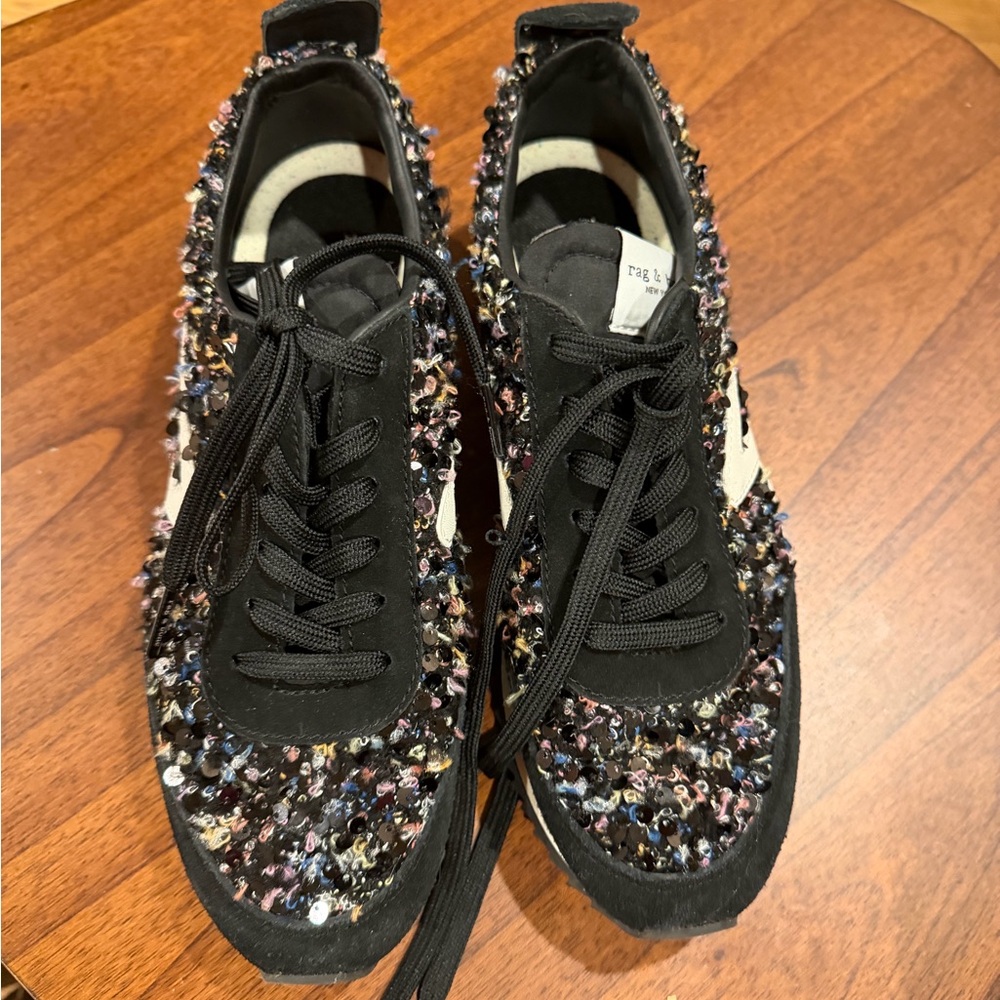 Rag & Bone Black and Multicolor Embellished Sneakers